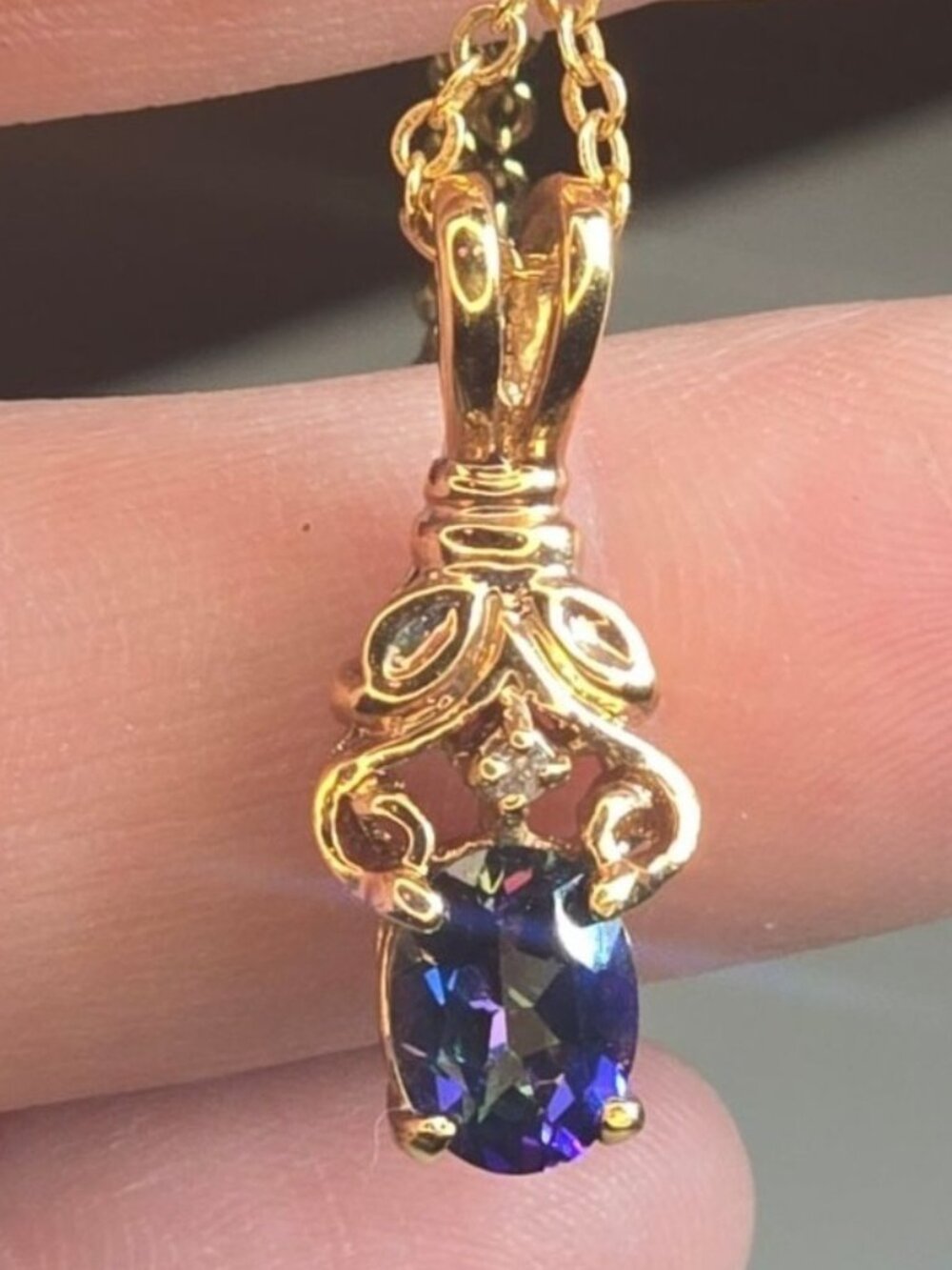 VTG Lindenwold 14K Gold Electroplated Simulated Blue Sapphire Pendant Necklace